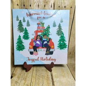 African American Christmas Door Decorations Boy Girl Red Pick Up Truck (hsu
